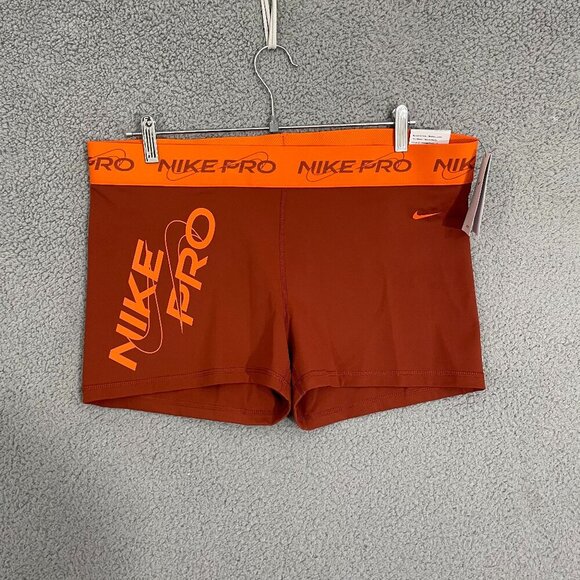 NEW Nike Pro Dri Fit Mid-Rise Shorts Women XXL Orange 3in GRX Athletic Training - Picture 2 of 13